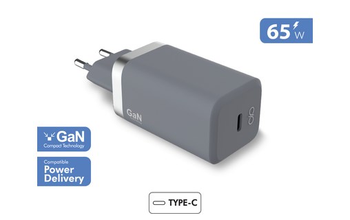 Chargeur maison USB C PD 65W Power Delivery GaN Garanti à vie Gris