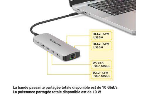 Dock USB-C multimédia 10 ports - EZQuest X40031 - HDMI 4K, USB-C, USB-A, RJ45