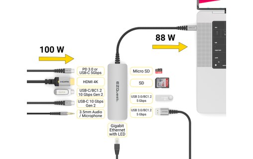 Dock USB-C multimédia 10 ports - EZQuest X40031 - HDMI 4K, USB-C, USB-A, RJ45