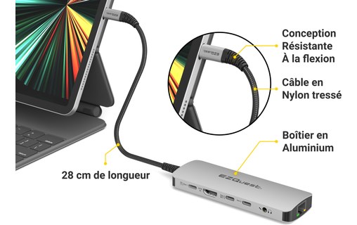 Dock USB-C multimédia 10 ports - EZQuest X40031 - HDMI 4K, USB-C, USB-A, RJ45