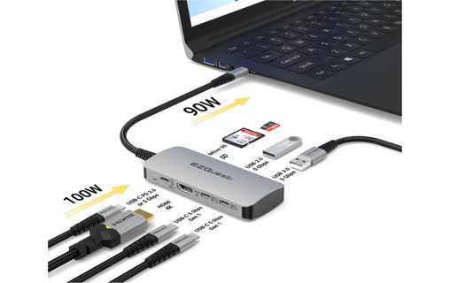 Dock USB-C multimédia 8 ports - EZQuest X40028 - HDMI 4K, USB-C, USB-A