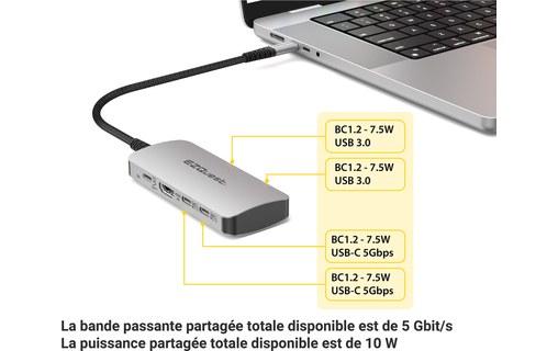 Dock USB-C multimédia 8 ports - EZQuest X40028 - HDMI 4K, USB-C, USB-A