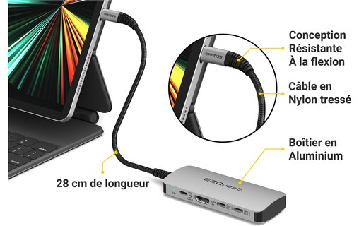 Dock USB-C multimédia 8 ports - EZQuest X40028 - HDMI 4K, USB-C, USB-A