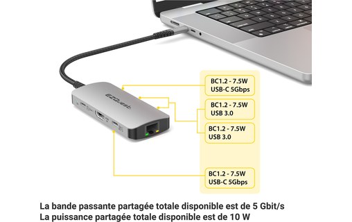 Dock USB-C multimédia 7 ports - EZQuest X40227 - HDMI 4K, USB-C, USB-A, RJ45