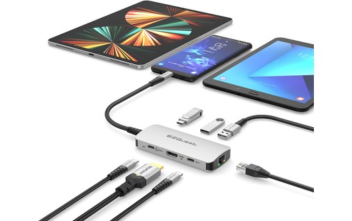 Dock USB-C multimédia 7 ports - EZQuest X40227 - HDMI 4K, USB-C, USB-A, RJ45