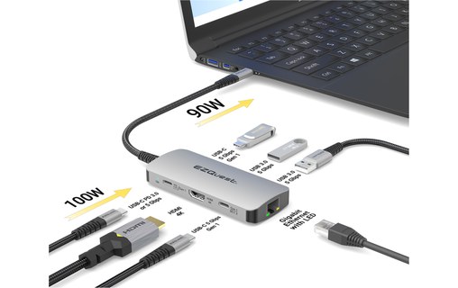 Dock USB-C multimédia 7 ports - EZQuest X40227 - HDMI 4K, USB-C, USB-A, RJ45