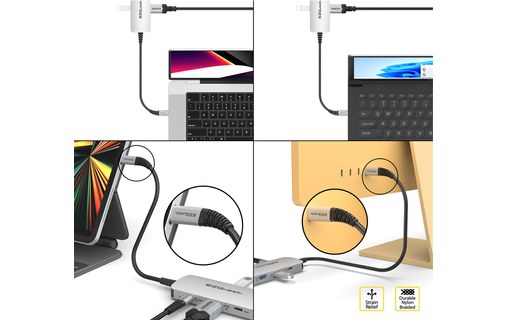 Dock USB-C multimédia 7 ports - EZQuest X40227 - HDMI 4K, USB-C, USB-A, RJ45