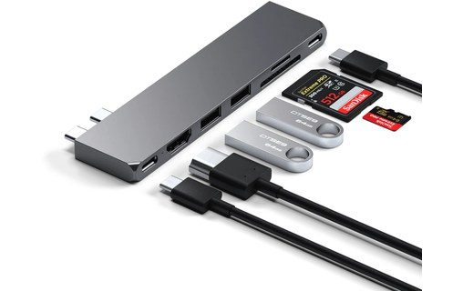 Dock USB-C 7 ports pour MacBook Air / Pro - Satechi Pro Hub Slim - Gris sidéral