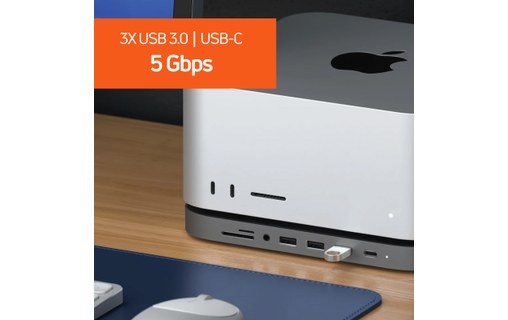 Hub pour Mac Mini Multiports Fonction support Bouches d'aération Satechi Gris