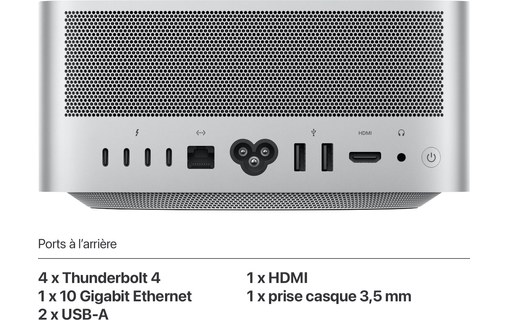 Apple Mac Studio M2 Ultra 2023 CPU 24 coeurs GPU 60 coeurs SSD 1 To 64 Go RAM
