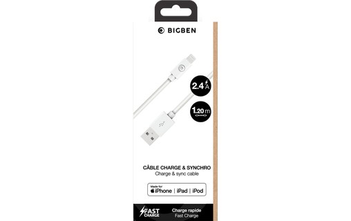 Câble BigBen USB-A vers Lightning - 1,2 m - Blanc