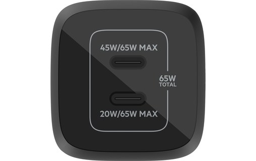 Chargeur USB-C 65 W GaN 2 ports iPhone, iPad, Mac - Belkin BoostCharge Pro Noir