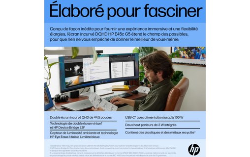 Écran Incurvé 44,5" HP E45c G5 - 165 Hz HDMI/DisplayPort - 6N4C1AA#ABB