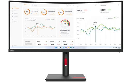 Écran Incurvé 34" Lenovo ThinkVision T34w-30 - HDMI/DisplayPort