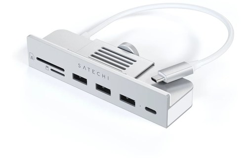 Hub USB-C 6 ports pour iMac 24" - Satechi USB-C Clamp Hub - Argent