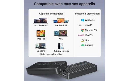 Dock USB-C 10 ports avec emplacement SSD M.2 NVMe - Acasis CM073 - Noir
