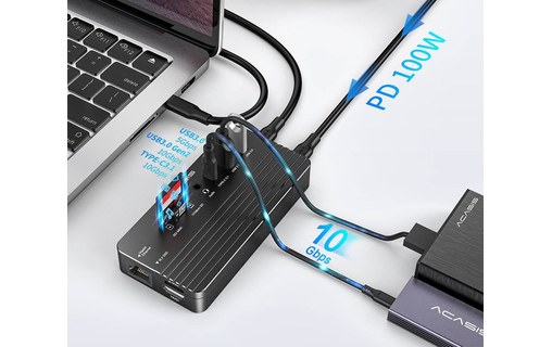 Dock USB-C 10 ports avec emplacement SSD M.2 NVMe - Acasis CM073 - Noir