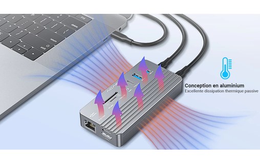 Dock USB-C 10 ports avec emplacement SSD M.2 NVMe - Acasis CM073 - Noir