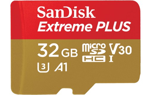 Carte microSDHC SanDisk Extreme Plus 32 Go avec adaptateur SD, UHS-I