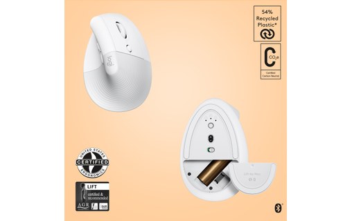 Souris sans fil pour Mac Logitech Lift - Blanche - Ergonomique, Verticale