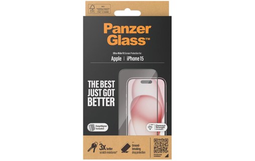Protection d'écran verre trempé iPhone 16 / 15 avec applicateur - PanzerGlass