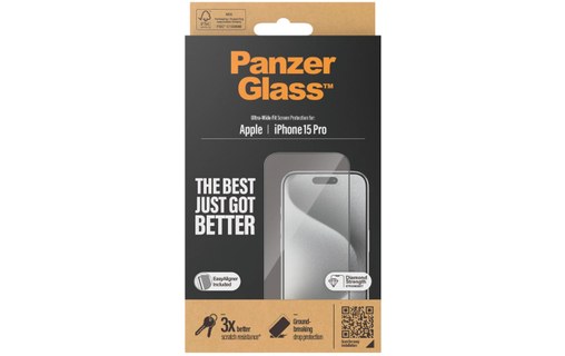 Protection d'écran verre trempé iPhone 15 Pro avec applicateur - PanzerGlass