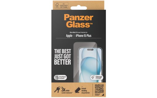 Protection d'écran verre trempé iPhone 16/15 Plus avec applicateur - PanzerGlass