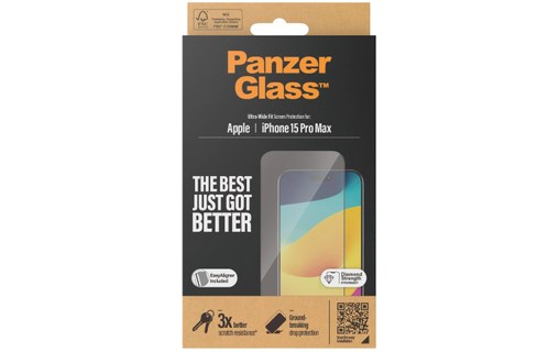 Protection d'écran verre trempé iPhone 15 Pro Max avec applicateur - PanzerGlass