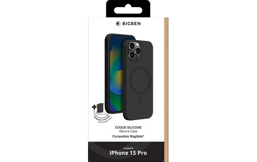Coque MagSafe pour iPhone 15 Pro en silicone Avec dragonne - Noire - Bigben