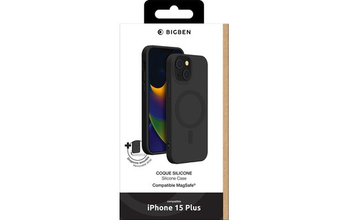 Coque MagSafe pour iPhone 15 Plus en silicone Avec dragonne - Noire - Bigben