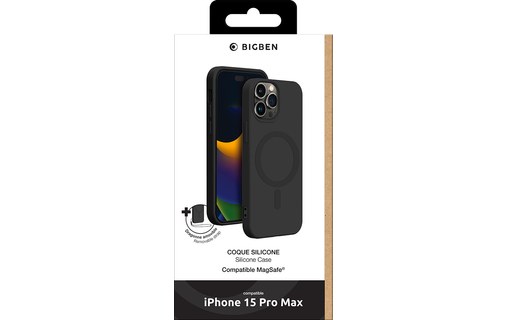 Coque MagSafe pour iPhone 15 Pro Max en silicone Avec dragonne - Noire - Bigben