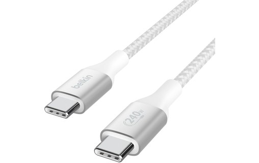 Câble USB-C vers USB-C 240 W 2 m Tressé Blanc - Belkin BoostCharge - USB -  BELKIN