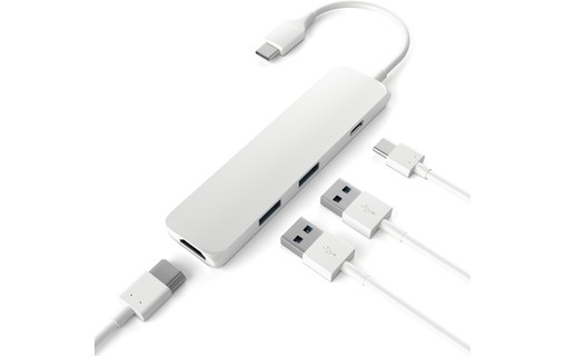 Satechi Slim Aluminium Argent - Adaptateur USB-C vers USB-A / HDMI 4 K / USB-C