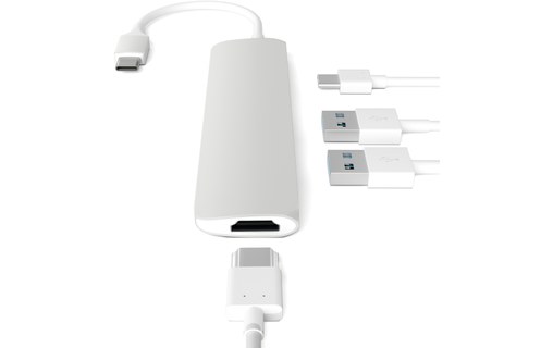 Satechi Slim Aluminium Argent - Adaptateur USB-C vers USB-A / HDMI 4 K / USB-C