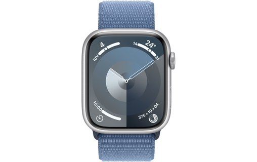 Apple Watch Series 9 GPS 45mm Aluminium argent, Boucle Sport Bleu orage