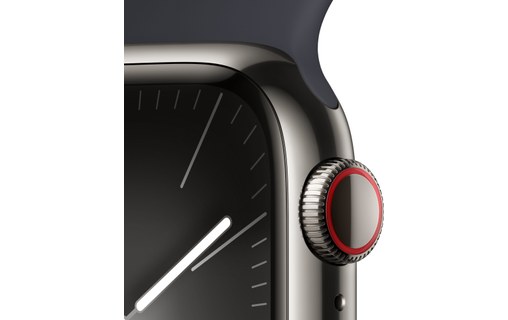 Apple Watch Series 9 4G 41mm Acier Graphite, Bracelet Sport Minuit - S/M