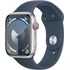 Apple Watch Series 9 4G 45mm Aluminium argent, Bracelet Sport Bleu orage - M/L