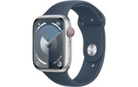 Apple Watch Series 9 4G 45mm Aluminium argent, Bracelet Sport Bleu orage - M/L