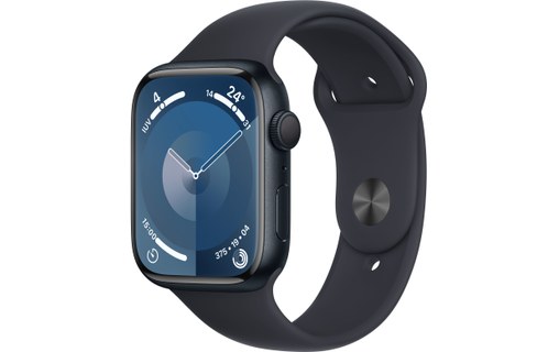 Apple Watch Series 9 GPS 45mm Aluminium Minuit, Bracelet Sport Minuit - S/M