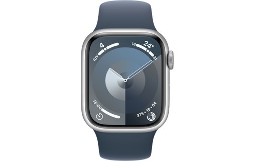 Apple Watch Series 9 GPS 41mm Aluminium argent, Bracelet Sport Bleu orage - S/M