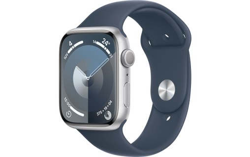 Apple Watch Series 9 GPS 45mm Aluminium argent, Bracelet Sport Bleu orage - M/L