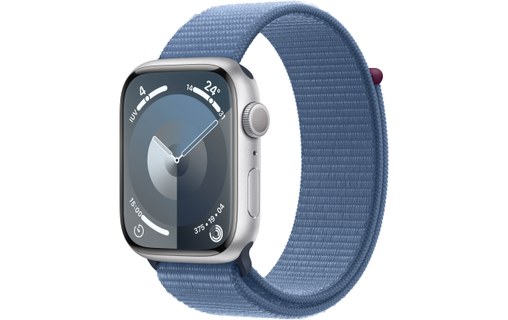 Apple Watch Series 9 GPS 45mm Aluminium argent, Boucle Sport Bleu orage