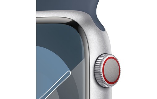 Apple Watch Series 9 4G 45mm Aluminium argent, Bracelet Sport Bleu orage - M/L