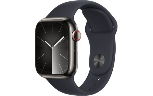 Apple Watch Series 9 4G 41mm Acier Graphite, Bracelet Sport Minuit - S/M