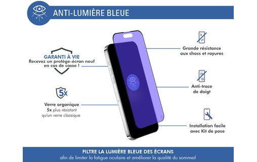 Protection d'écran verre iPhone 15 Pro 2.5D Anti Lumière Bleue - Force Glass