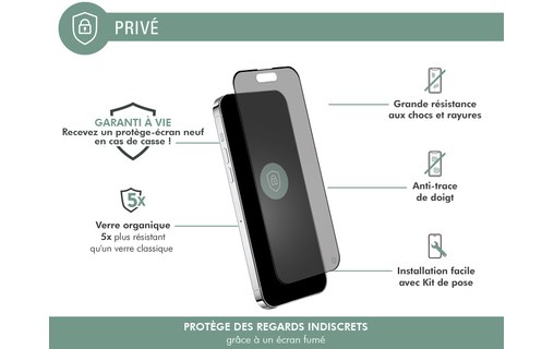Protection d'écran Privacy iPhone 15 Plus 2.5D - Force Glass