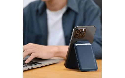 Support magnétique pour iPhone avec porte cartes compatible MagSafe Bleu Satechi