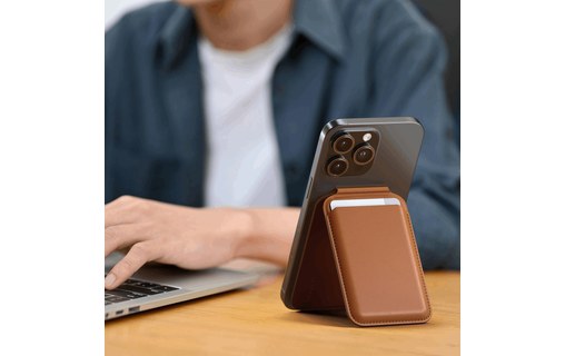 Support magnétique pour iPhone avec porte cartes compatible MagSafe Brun Satechi
