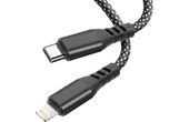 Câble pour iPhone en nylon tressé noir 2m, USB-C vers Lightning, Moxie