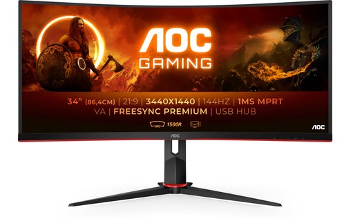 AOC Gaming CU34G2X/BK écran plat 86,4 cm (34) 3440 x 1440 pixels WQHD LED  Noir - Écran - AOC